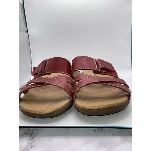 Clarks Manilla‎ Pluma Sandals Women's 10 N Cushion Sole Red Leather Adjustable - Picture 6 of 10